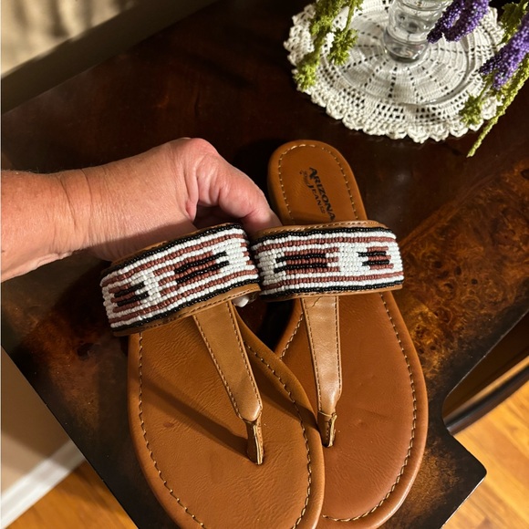 Arizona Jean Company Shoes - Arizona Jean Company Tan Beaded Sandals